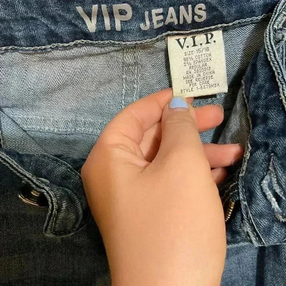VIP jeans distressed with lace accents straight leg size 15/16 - Picture 3 of 6